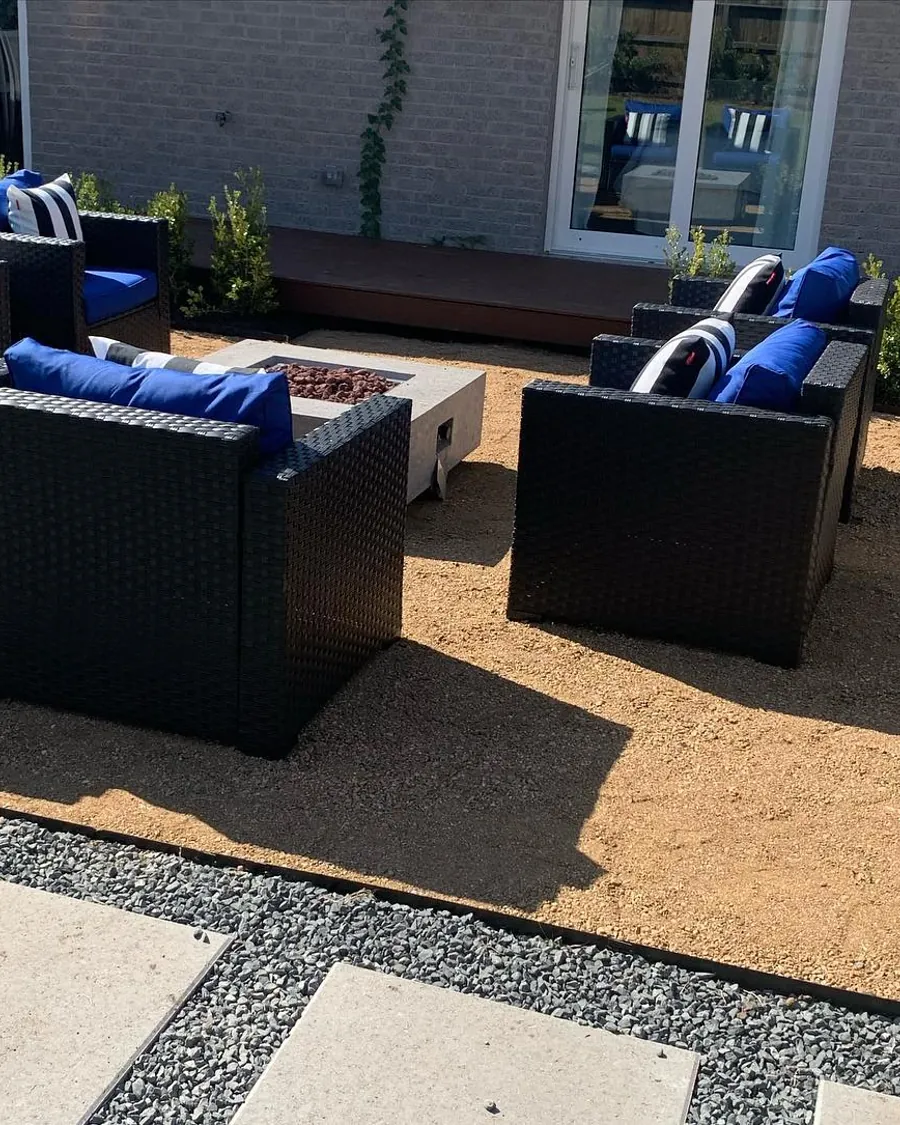 Paver walkway and outdoor living space with patio furniture